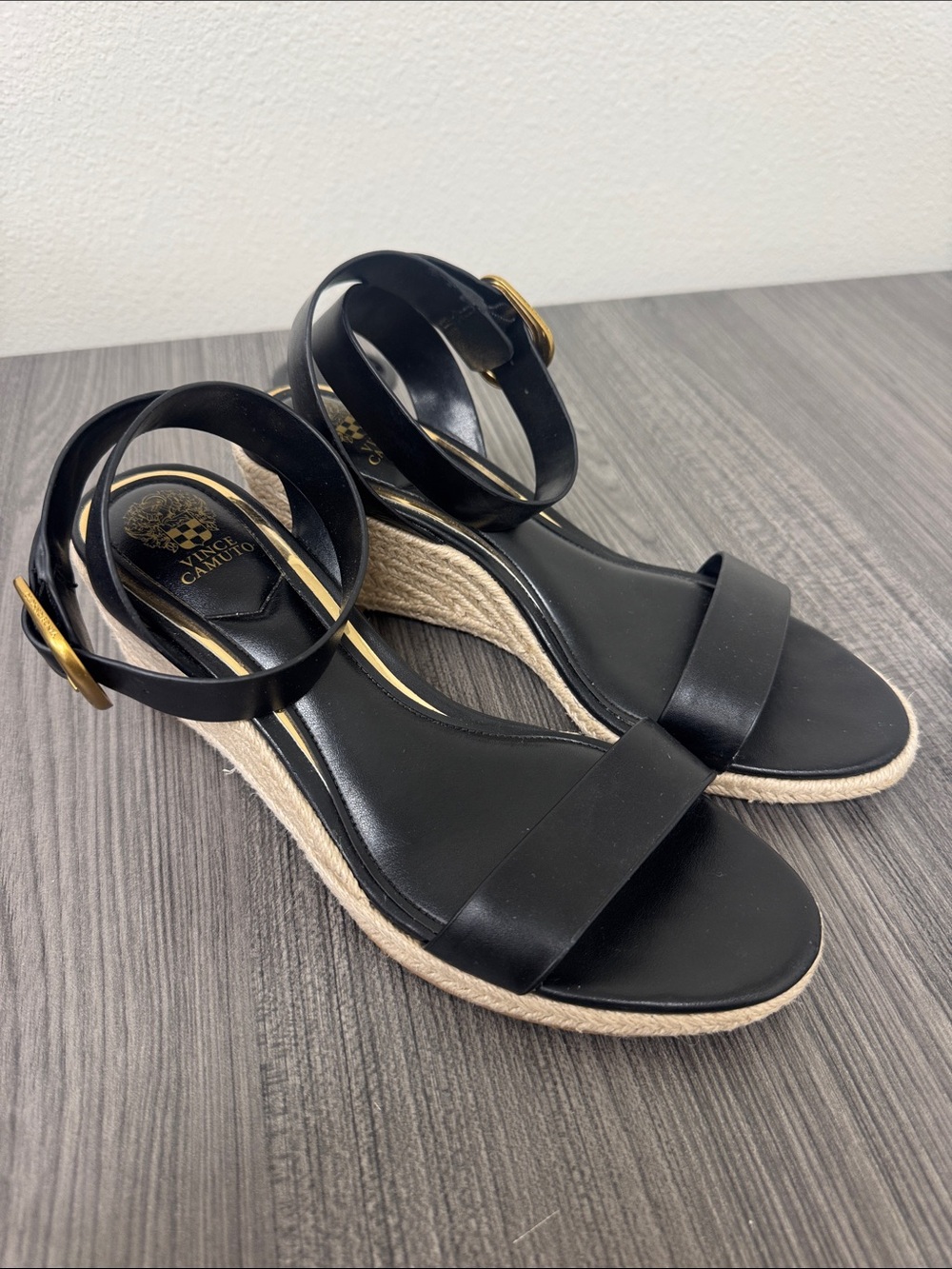Vince Camuto Felia Espadrille Wedges with Gold Buckles size 8.5